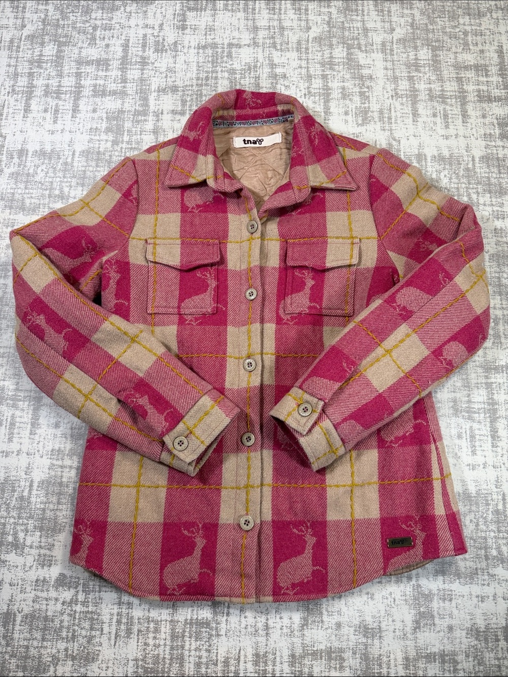 Vintage TNA Wool Pink Plaid Quilted Inner Shaket Size M 26.5x18.5